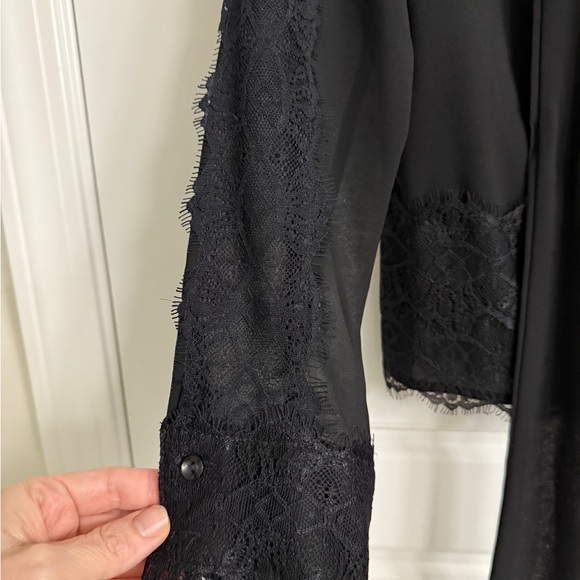 Anthropologie Black Lace Trim Tie Blouse Witchy Whimsy Victorian XS - Picture 6 of 12
